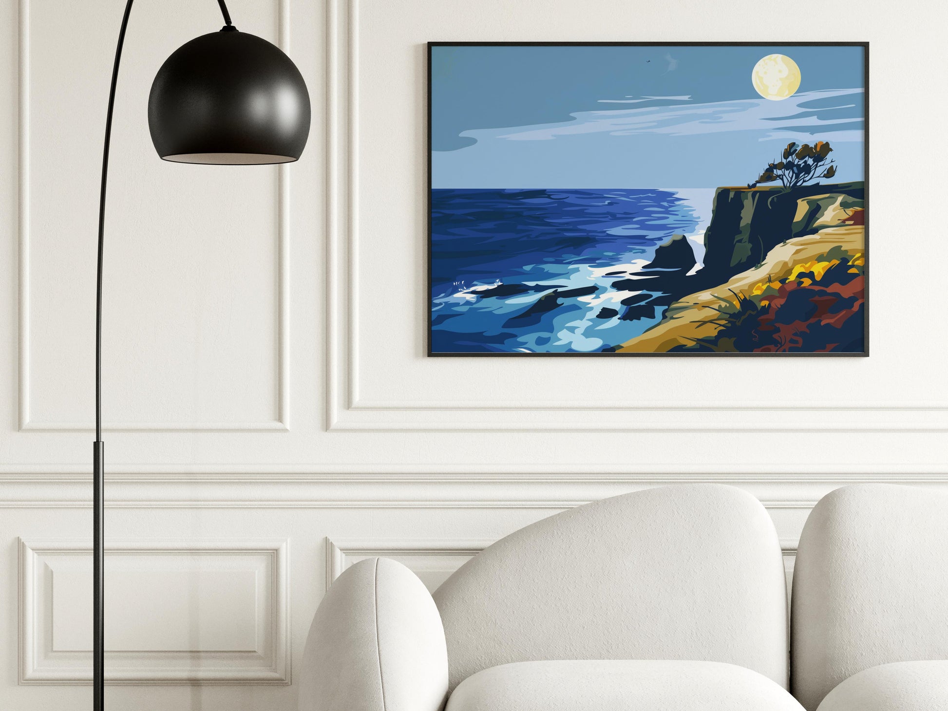 Moonlight on the Cliff- Sea, North America, Coast, Artist's Landscape, Color Harmony