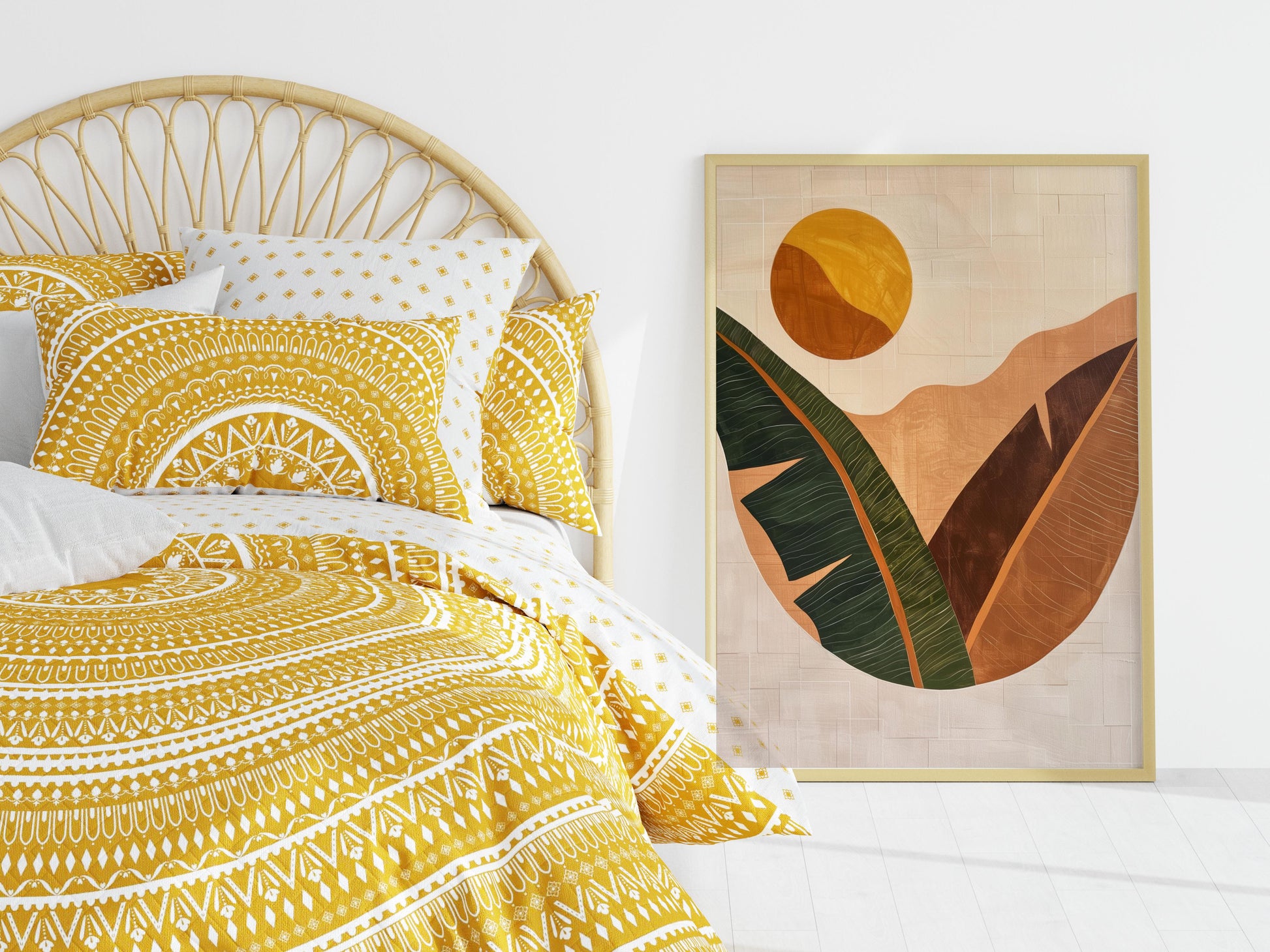 Sun-drenched Banana Leaf- African motifs, Modernism, modernist movement, cultural art, landscape depiction