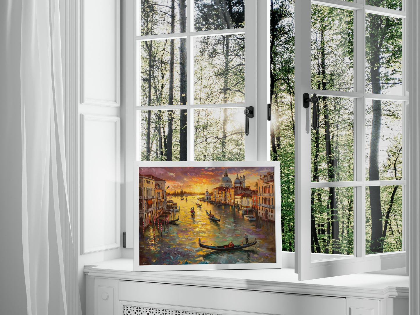 Venetian Golden Hour- Wall Decoration, Atmospheric, Impressionism, Urban Scenery, Water reflection