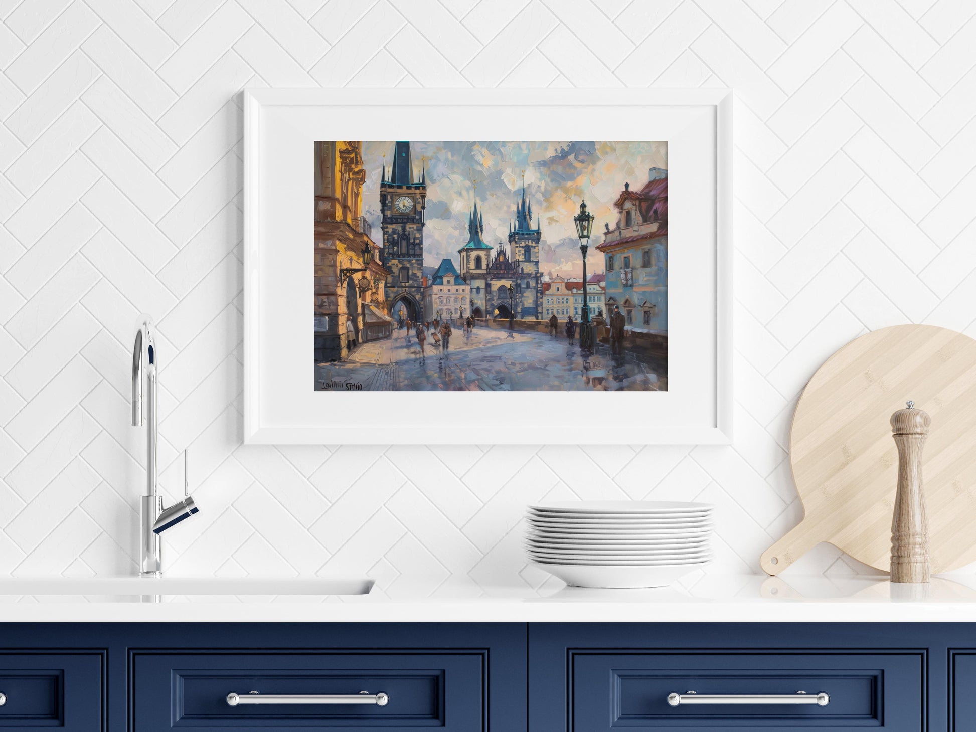 Dawn over Charles Bridge- Office decor, Morning ambiance, Architectural masterpiece, Play of light and shadow, Art collectors