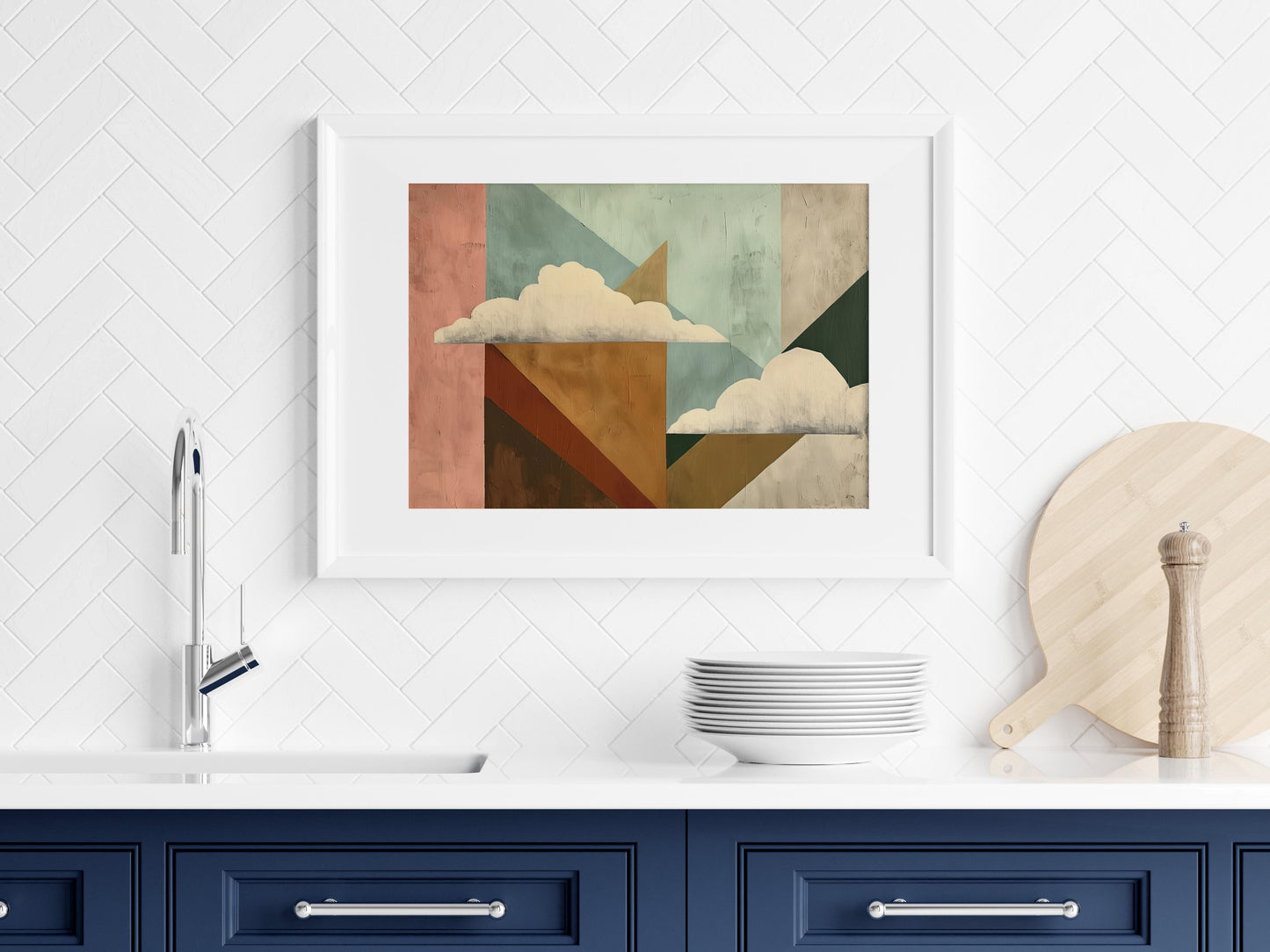 Geometric Cloudscape- geometric abstraction, silence, fragmented reality, Spanish artist, modernist landscape