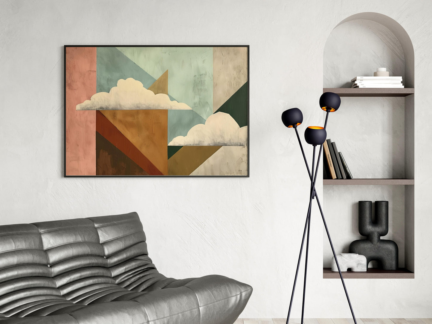 Geometric Cloudscape- depiction of clouds, calm, geometric abstraction, artistic philosophy, nature inspiration