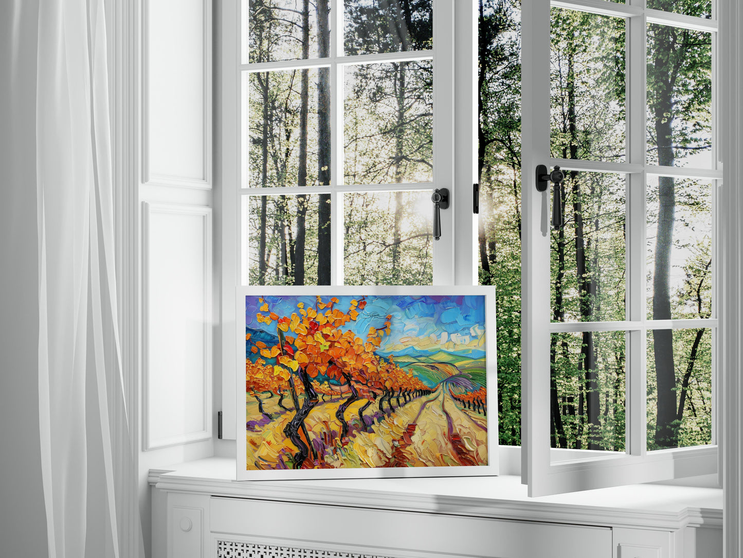 Autumn Magic in the Vineyard- Expressive Brushstrokes, Oil Painting, Post-Impressionism, Vineyard, Light