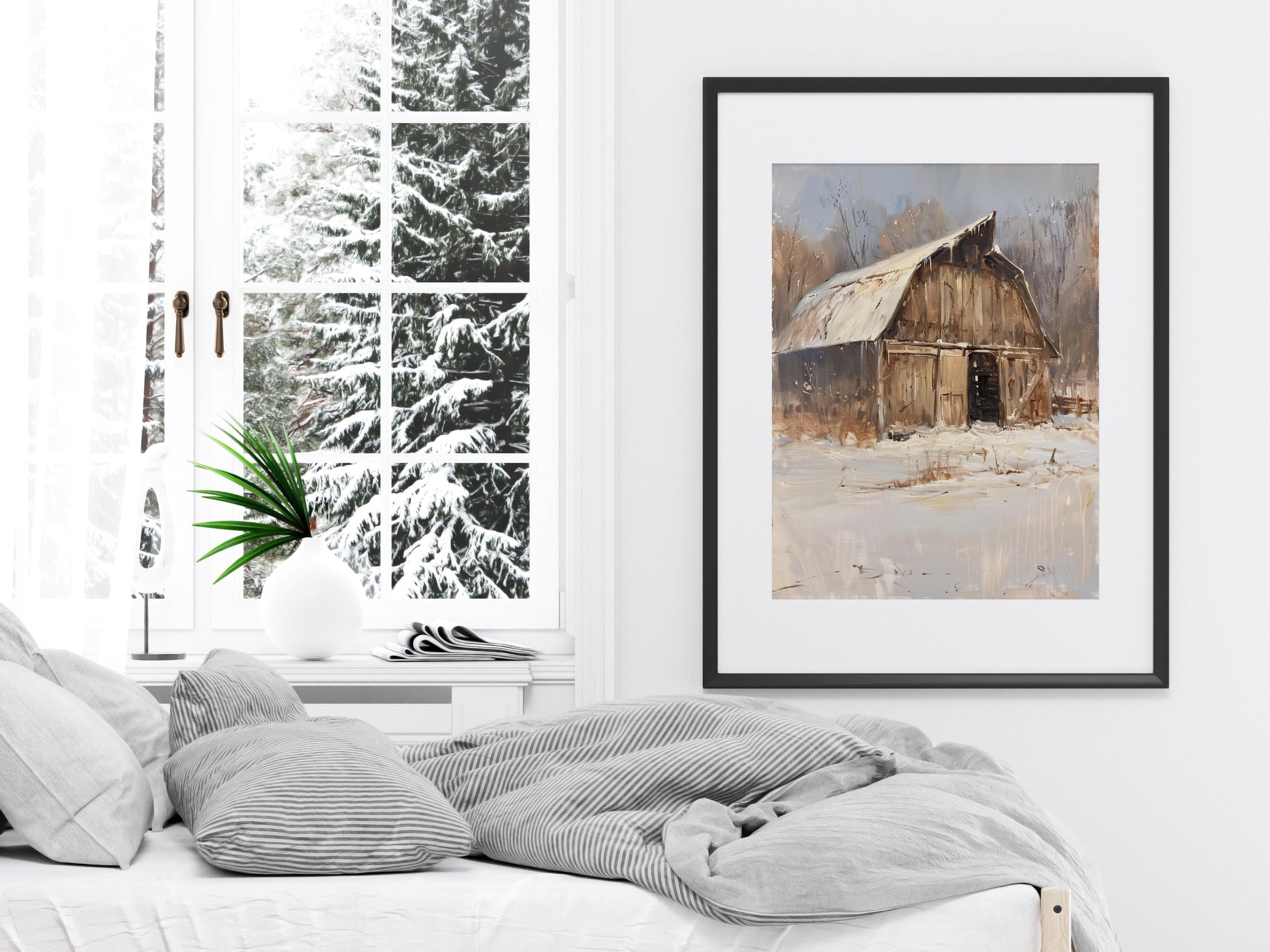 Eternal Stillness in Snowy Garb- Canvas, Art Collectors, Designer Piece, Barn, Home Decor