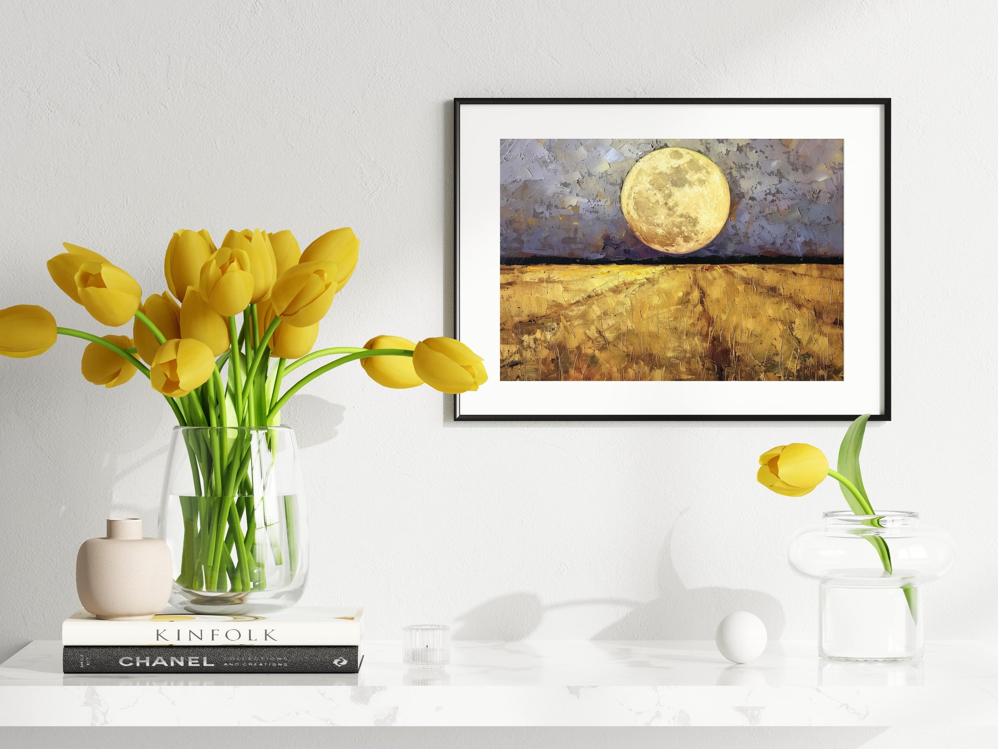 Midnight Harvest Beneath the Moon- Contemplative Silence, Golden Field, Atmospheric Art, Swedish Art, Scandinavian Nature