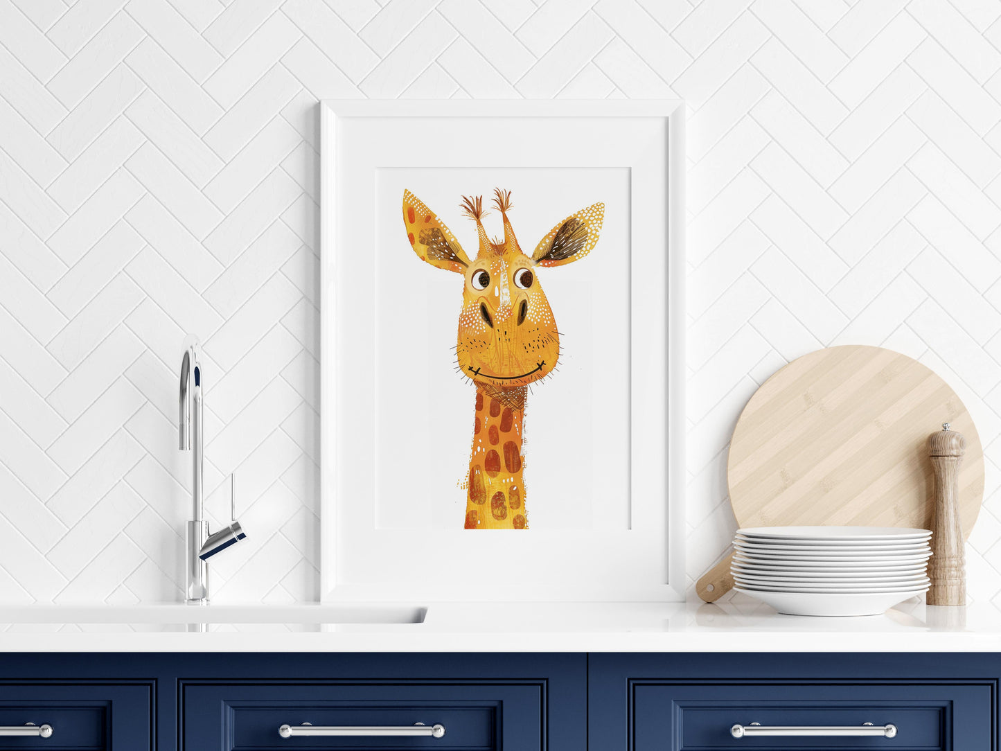 Playful Elegance- Art Print, Vibrant Colors, Wall Decoration, Nostalgic Design, Giraffe Illustration