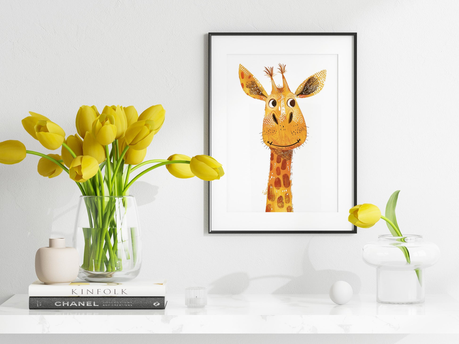 Playful Elegance- Ukrainian Motifs, Animal Character, Giraffe Illustration, Illustration Art, Contemporary Art