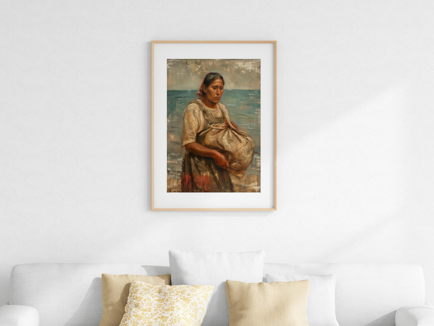 The Fisherwoman by the Sea - Gifts of the Ocean- Fisherwoman, Honesty, Symbolic Art, Daily Life, Radiant Colors