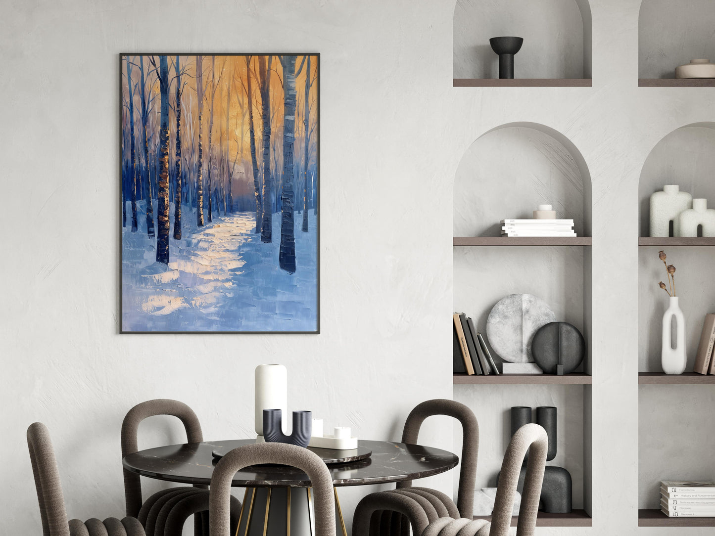 Winter Twilight in a Swedish Forest- play of light, Sweden, nature, brushwork, art print