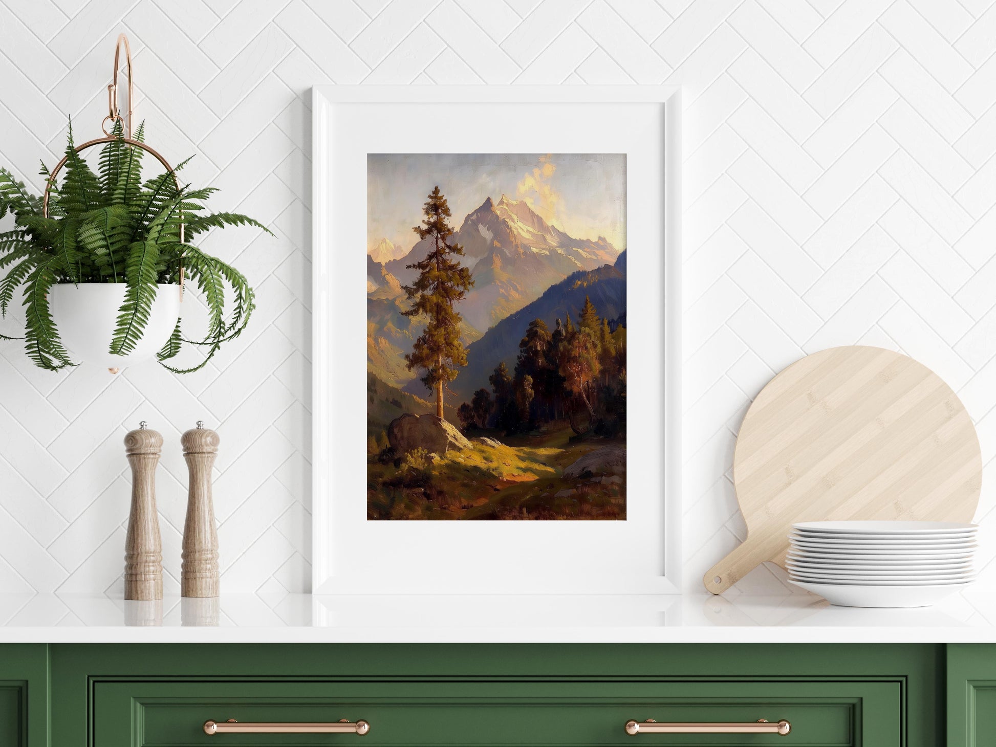 Erwachen in den Alpen- Kunstdruck, Morgendämmerung, Natur, Lichtspiel, Realismus