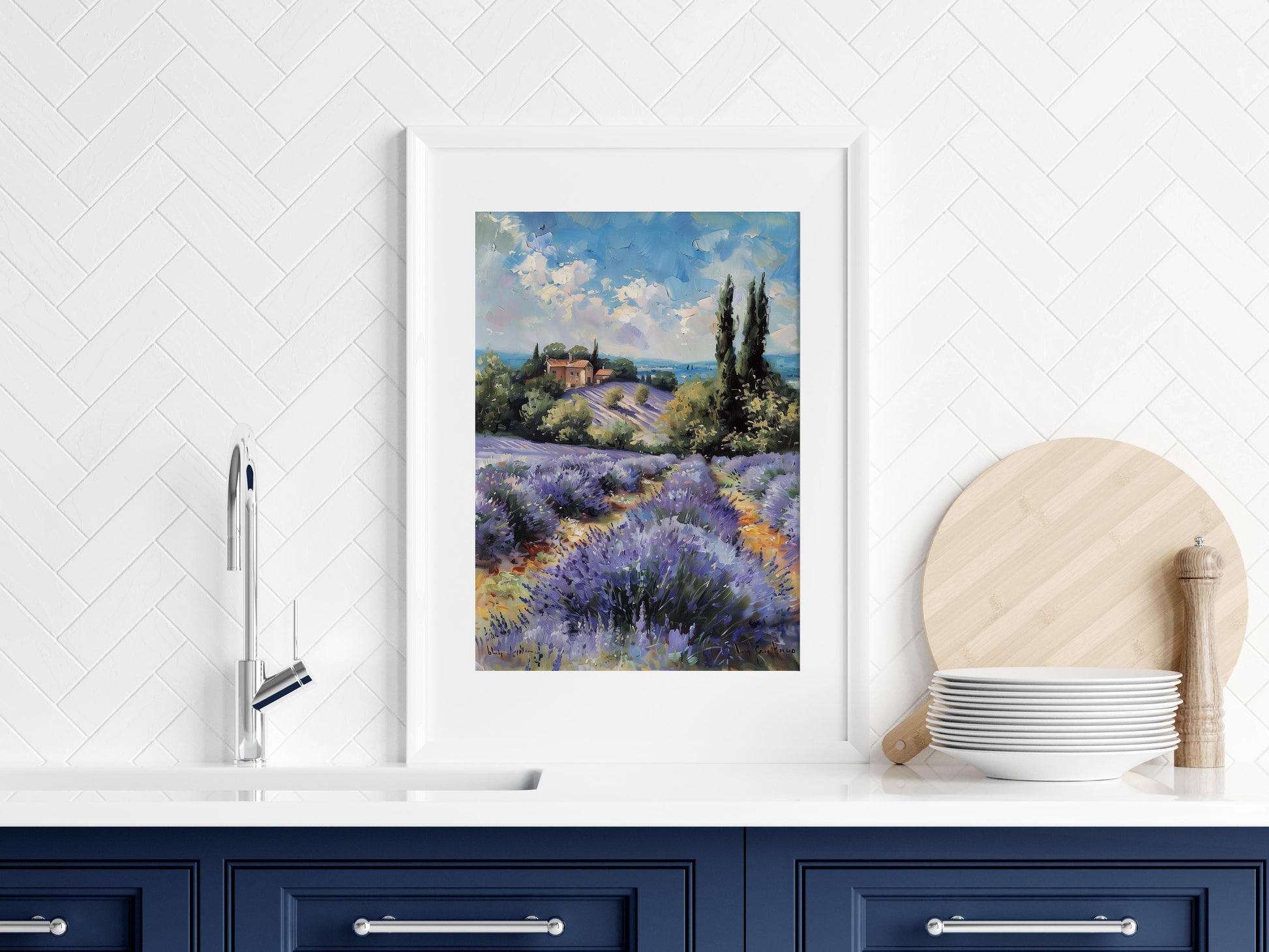 Vibrant Lavender Fields- lavender fields, rural idyll, Impressionism, visual symphony, oil on canvas