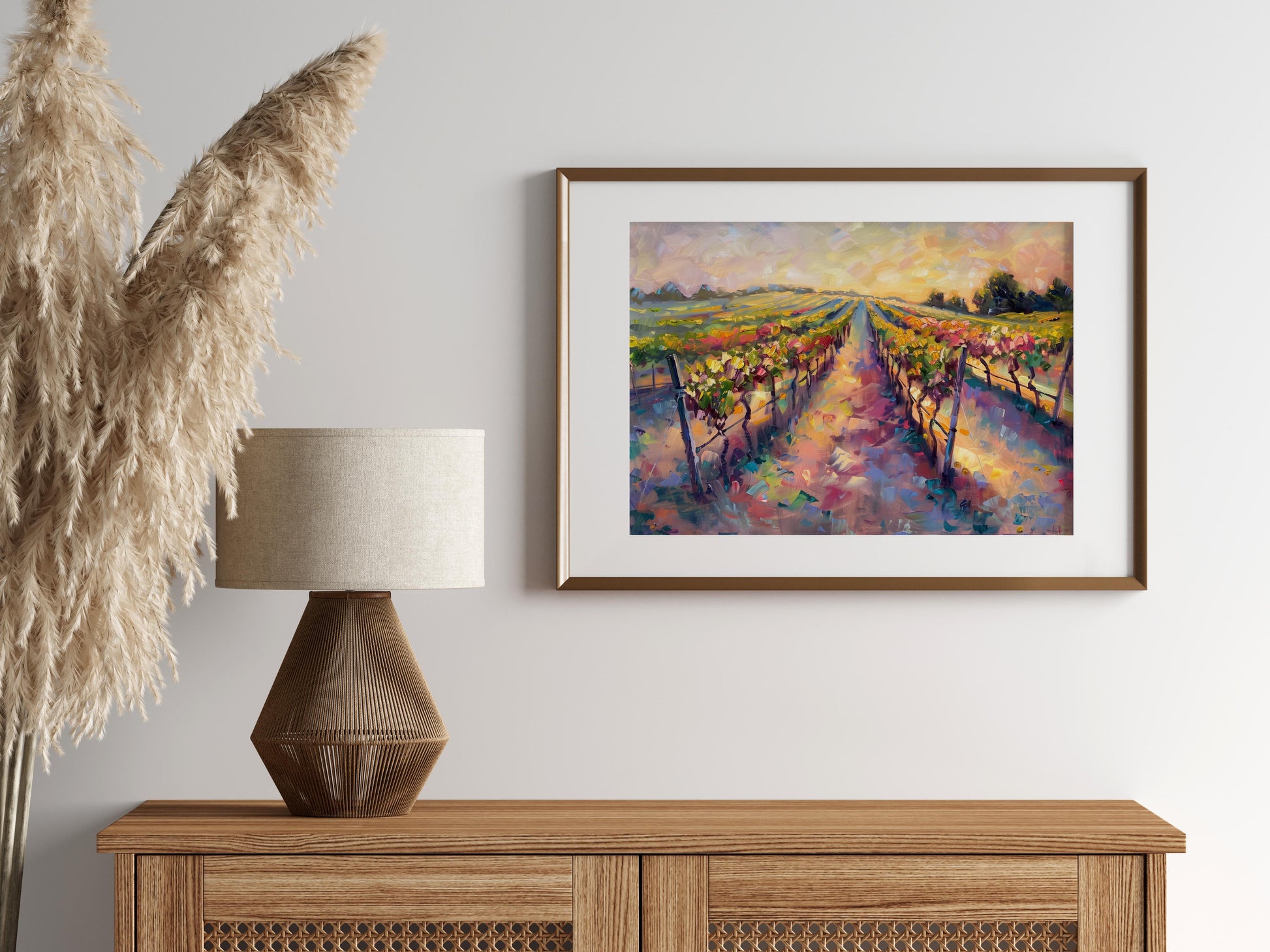 Goldene Stunde im Sommerweinberg- Sunset, Portugal, Summer, Art Investment, Vine Rows