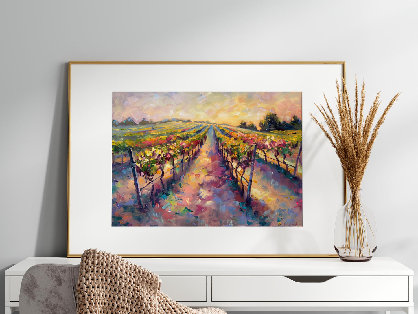 Goldene Stunde im Sommerweinberg- Play of Light, Art Prints, Vine Rows, Wall Decoration, Vibrant