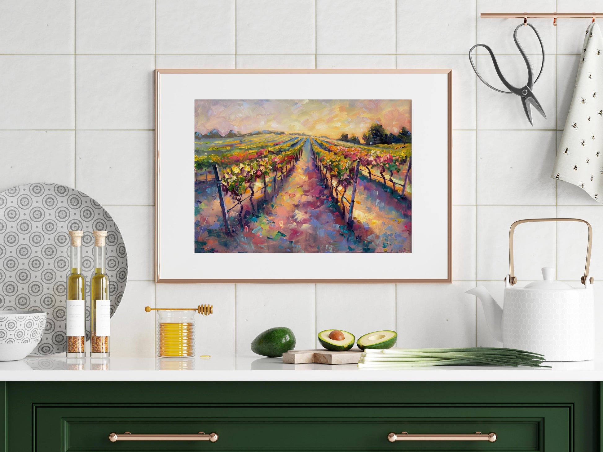 Goldene Stunde im Sommerweinberg- Sunset, Wall Decoration, Play of Light, Golden Hour, Vine Rows