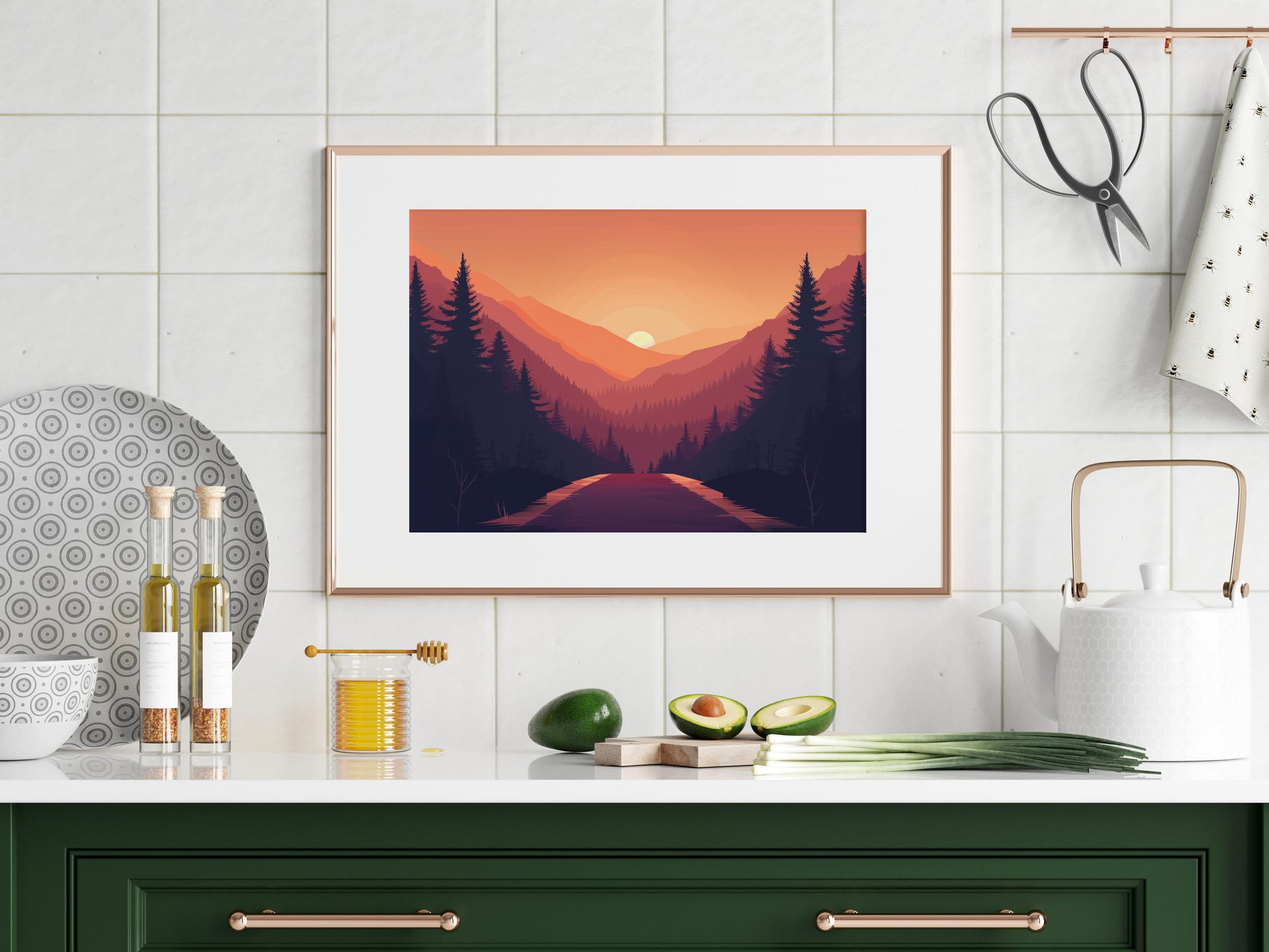 Sunset in the Mountainous Pass- sublimity, calming, harmonious art, forest, mountain pass