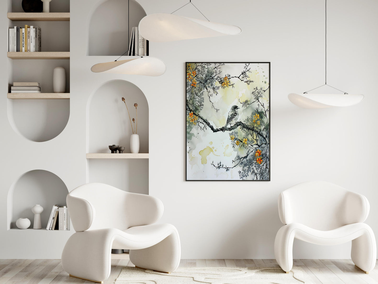 Frühlingsmelodie- wall decor, watercolor, blossoms, art print, Japanese art