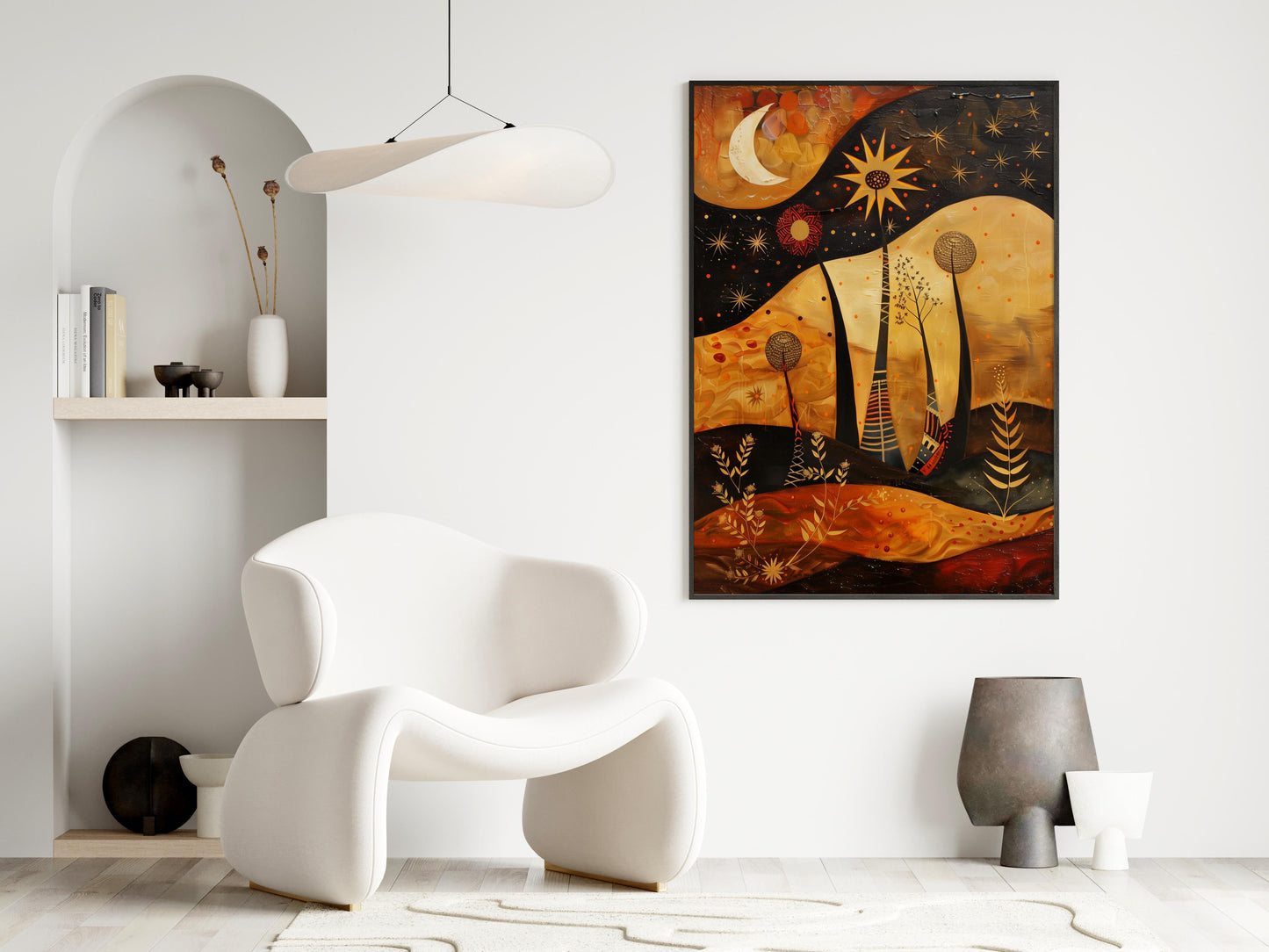 Sternenflüstern unter dem Mond- black accents, cosmos, contemporary art, tribal motifs, deco