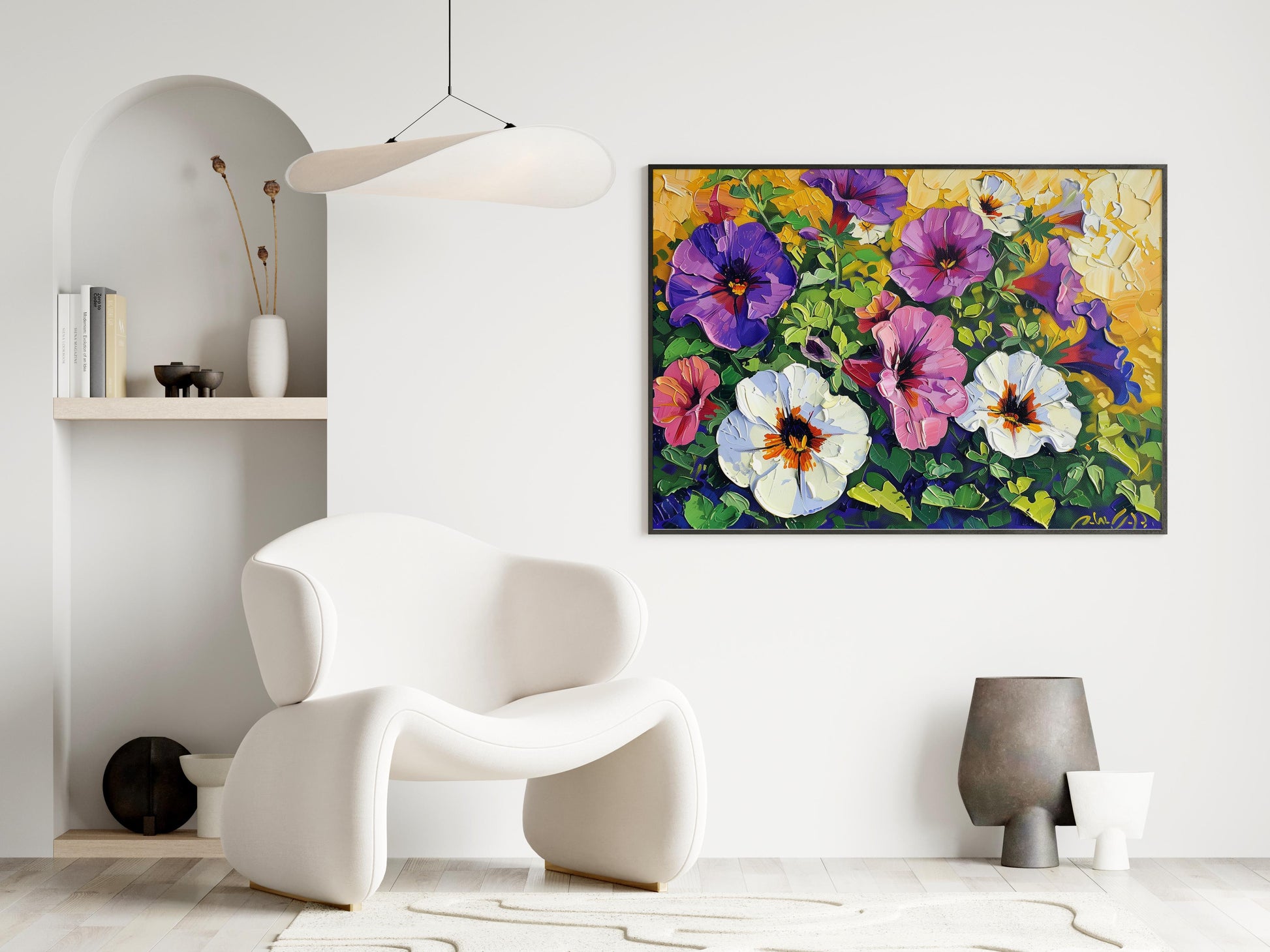 Petunia: A Play of Colors by Nature- garden landscape, color-intensive, nature painting, American art, colorful art