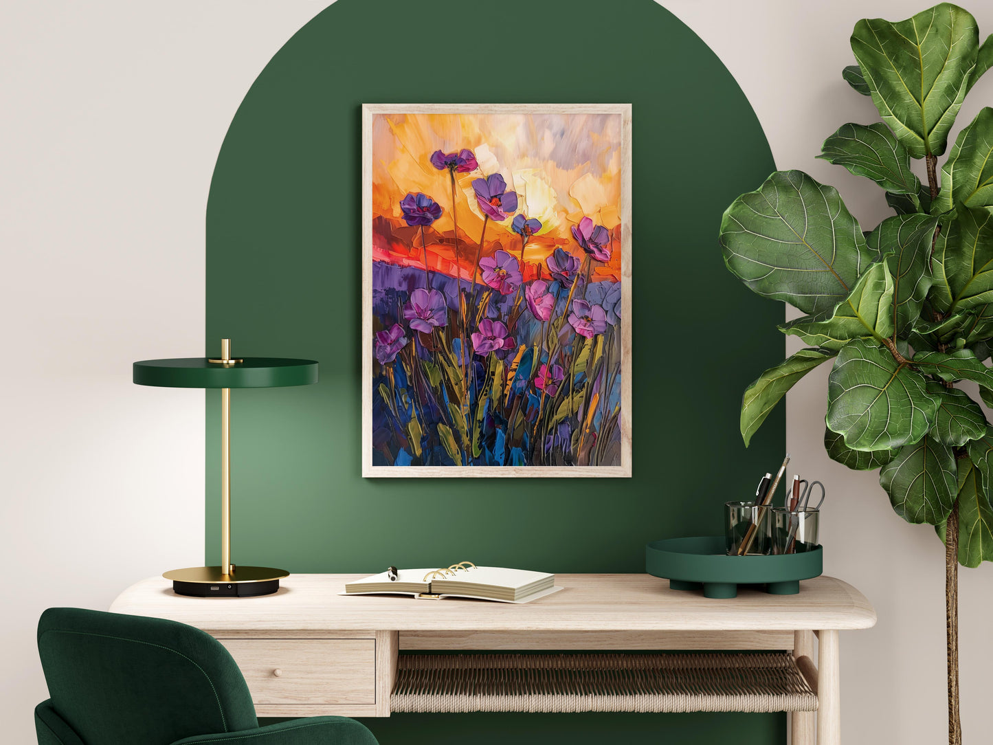 Floral Magic at Sunset- nature art, modern art, color dynamics, post-impressionism, expressive brushstrokes