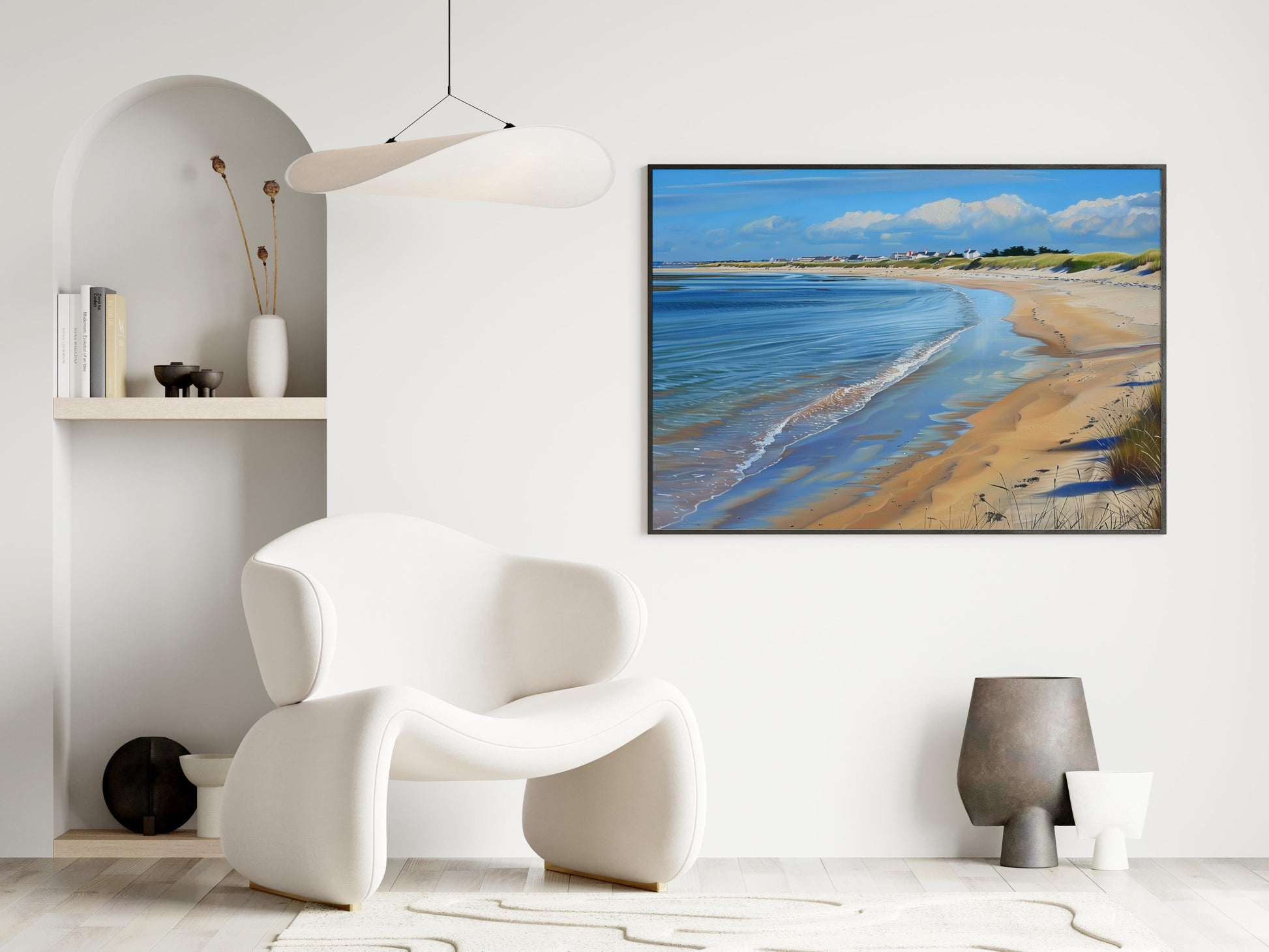 Whispering Waves on the Shore- nature painting, sand dunes, coastal landscape, sandy beach, Evan Tremblay