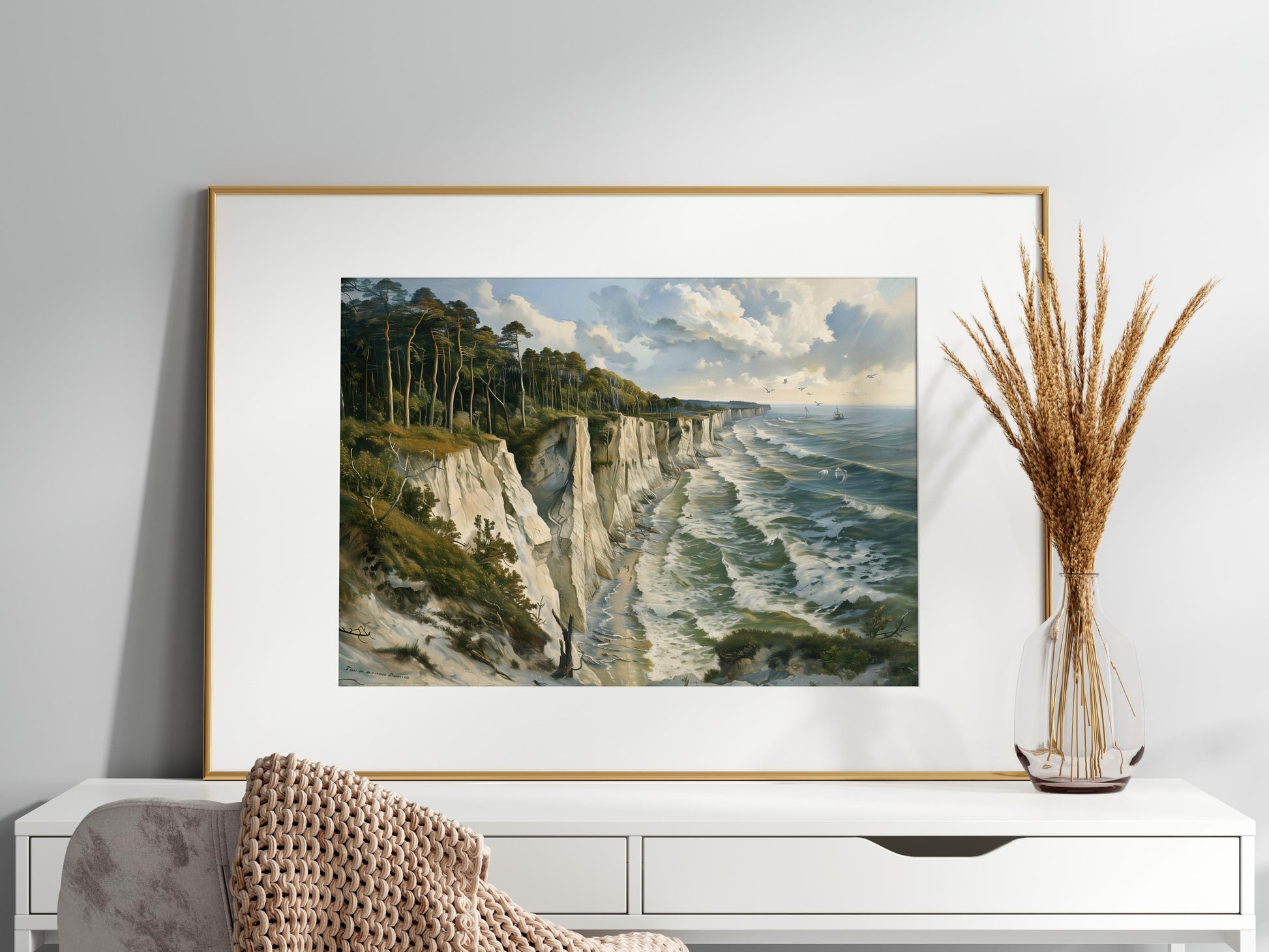 Chalk Cliffs by the Sea- sea view, chalk formations, landscape art, Canadian artist, chalk cliffs