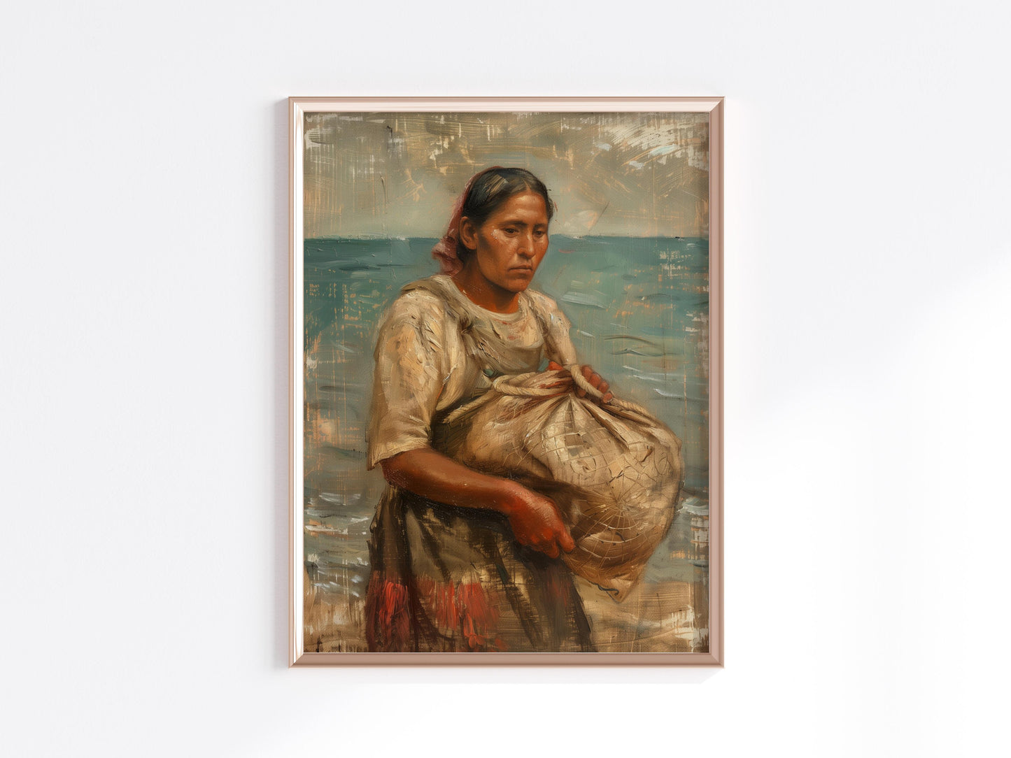 The Fisherwoman by the Sea - Gifts of the Ocean- Traditional, Naturalness, Symbolic Art, Mexico, Honesty