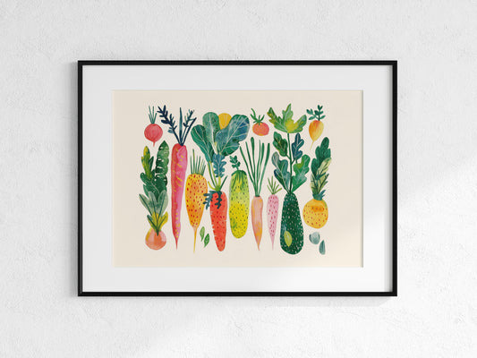 Vegetable Bounty - A Universe of Vegetables in Abstract Splendor- Vegetable illustration, Garden motif, Food art, Nature-inspired art, Botanical design