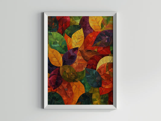 Autumn Attire Life Mosaic- home accent, Canadian art, gallery quality, realistic representation, leaf mosaic