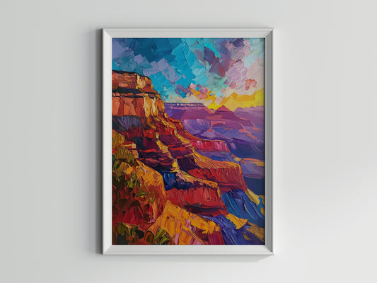 Color Play of the Grand Canyon- American landscapes, Post-impressionism, Oil painting, Dynamic nature, Emotional impact