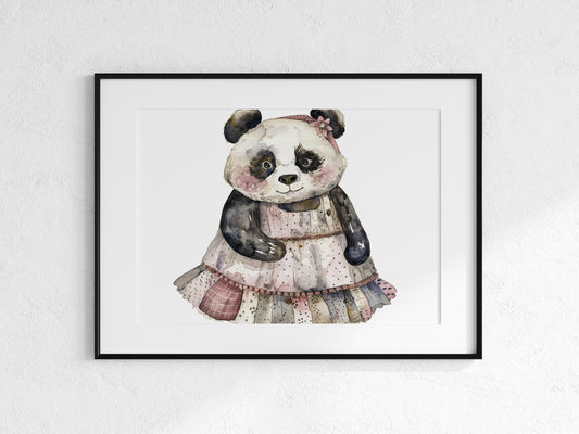 Märchenhafter Panda im Kleid- Aquarell, mystisch, Folklore, Panda, skandinavisch