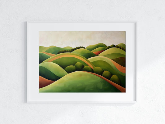 Hills of Harmony- Visual Art, Green Tones, Modern, Botany, Decoration