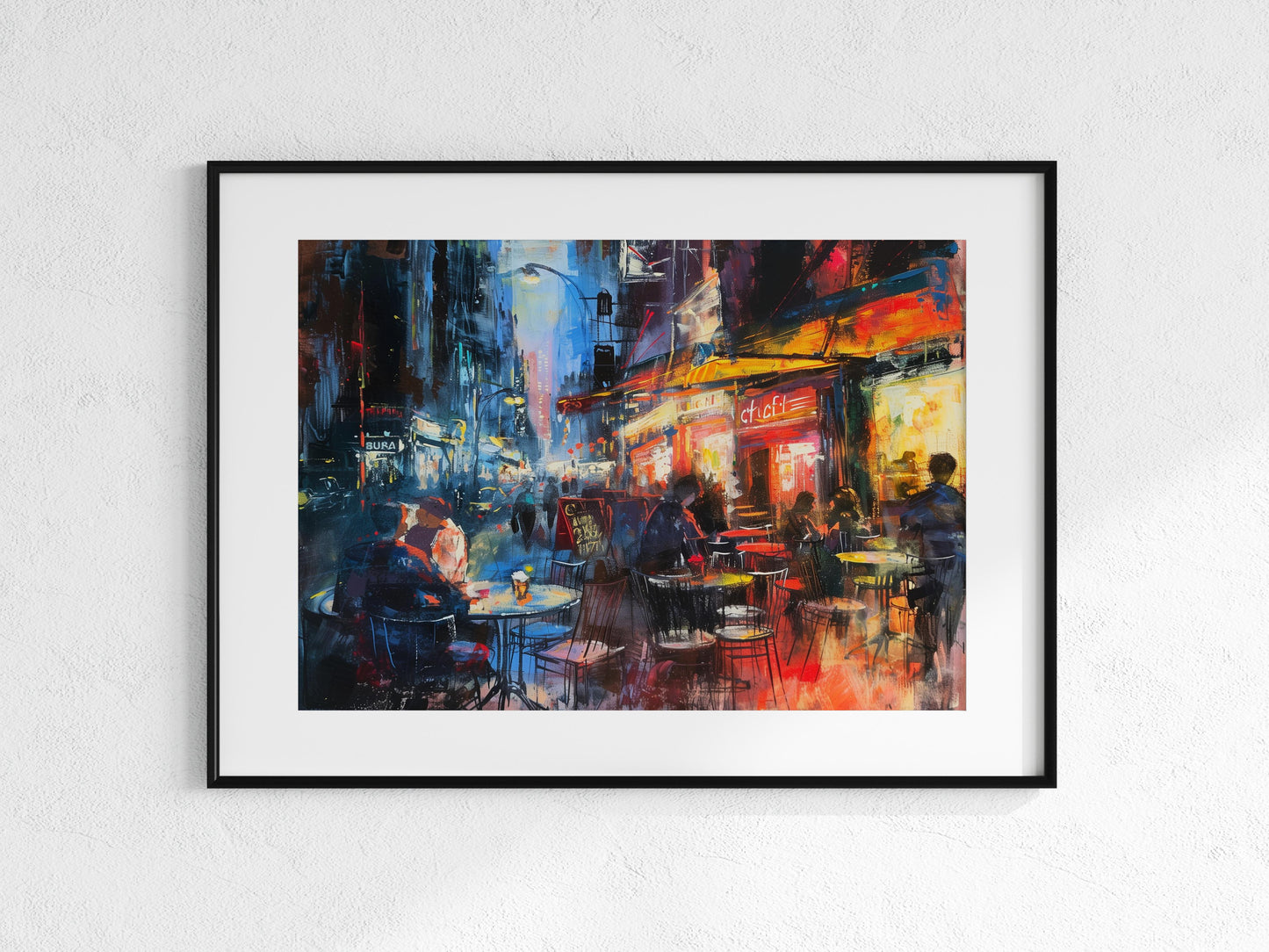 Pulsating Café Nights- Impressionism, Urban, Café culture, Life scenes, Night