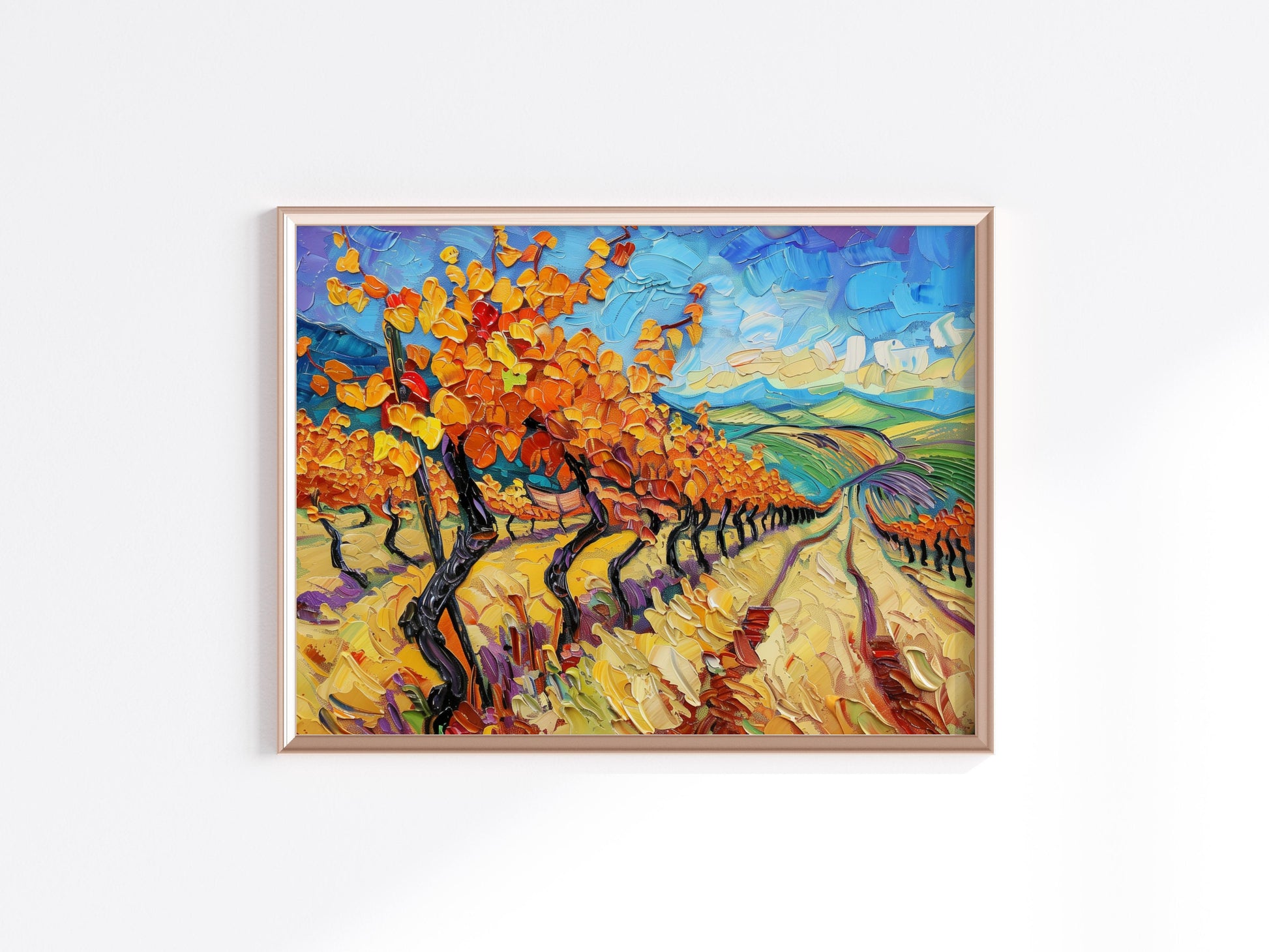 Autumn Magic in the Vineyard- Atmosphere, Post-Impressionism, Light, Sky, Landscape Painting