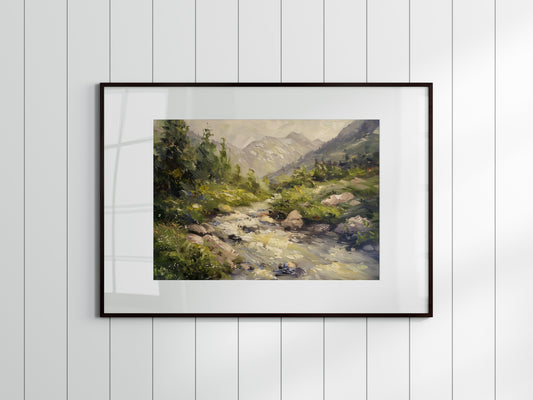 Whispering Mountain Murmurs- art collector, portrait painting, Guadalajara, modernist art, mountain stream