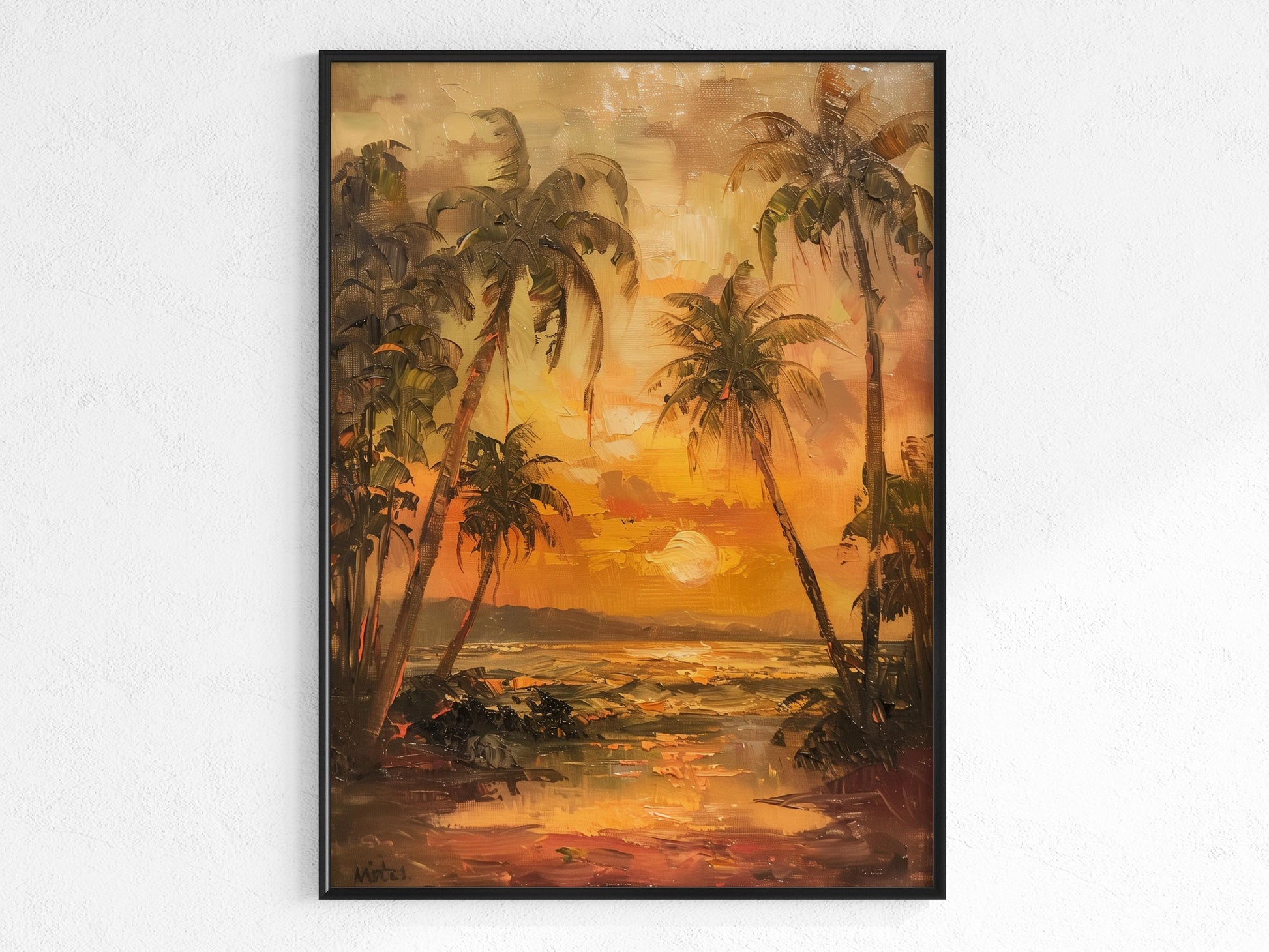 Tropical Evening Glow- reflection, modernist, sunset, sea of flames, ocean